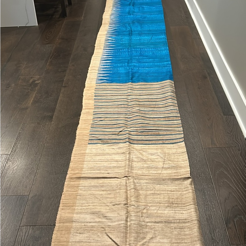 Fabindia Beige and Blue Textured Silk Saree